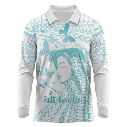 Polynesia Cervical Cancer Support Long Sleeve Polo Shirt Polynesian Women Faith Hope Love