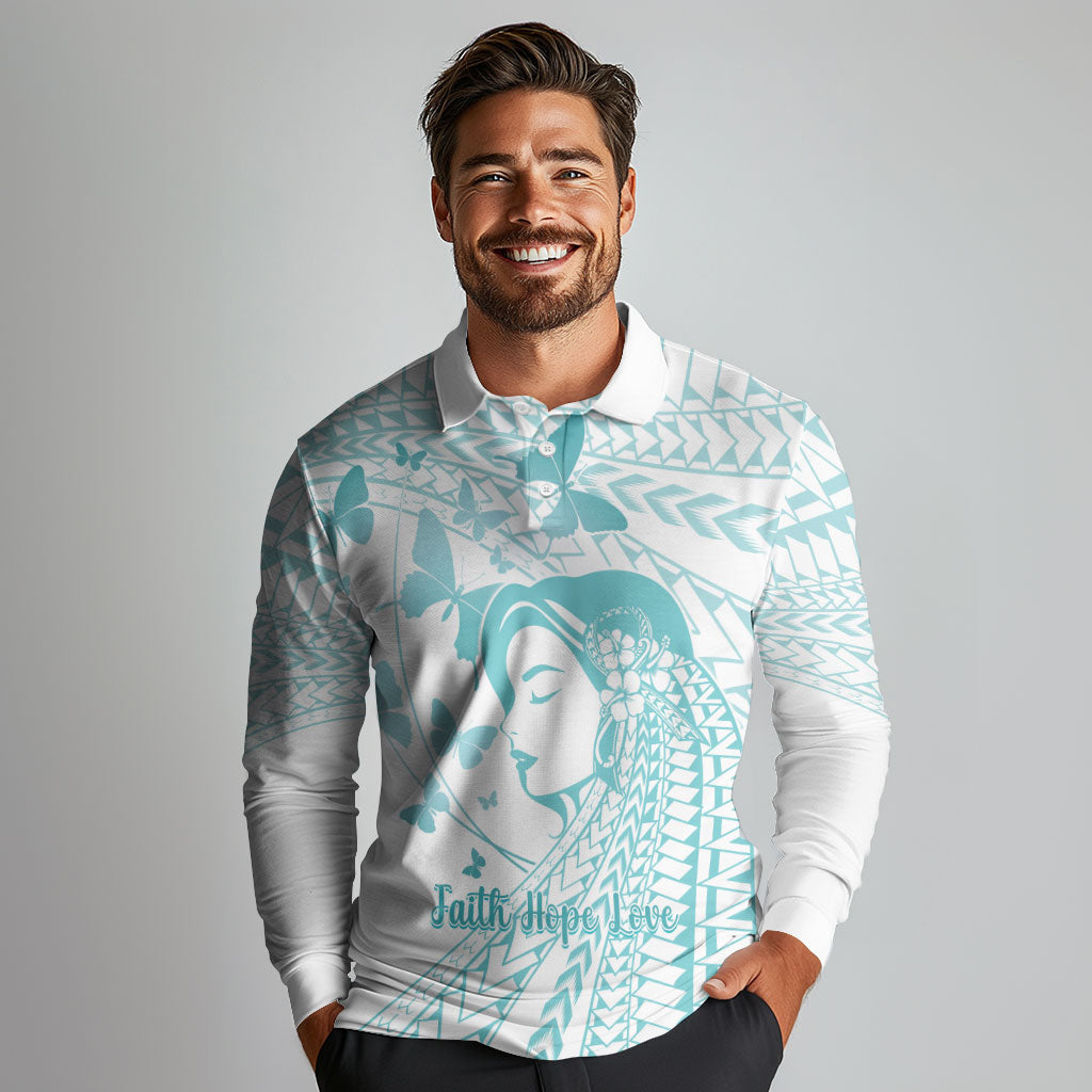 Polynesia Cervical Cancer Support Long Sleeve Polo Shirt Polynesian Women Faith Hope Love