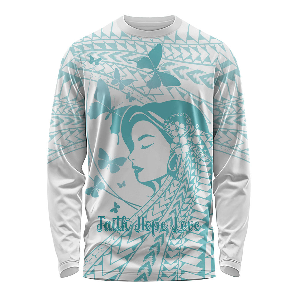 Polynesia Cervical Cancer Support Long Sleeve Shirt Polynesian Women Faith Hope Love
