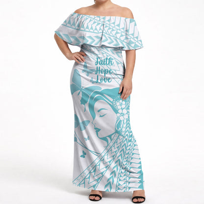 Polynesia Cervical Cancer Support Off Shoulder Maxi Dress Polynesian Women Faith Hope Love