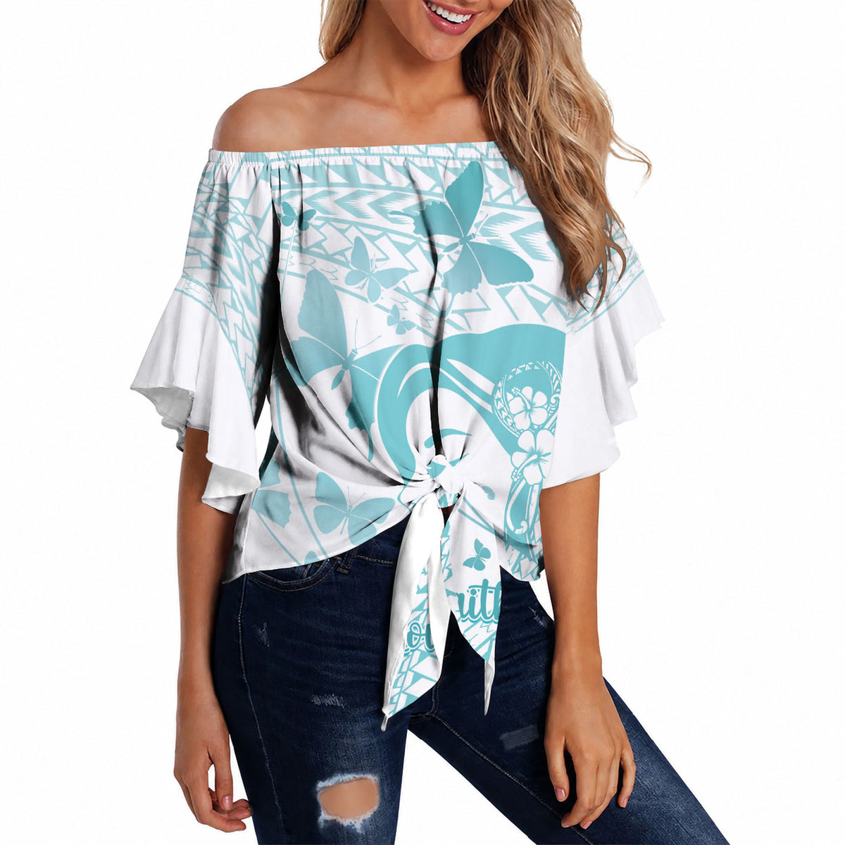 Polynesia Cervical Cancer Support Off Shoulder Wrap Waist Top Polynesian Women Faith Hope Love