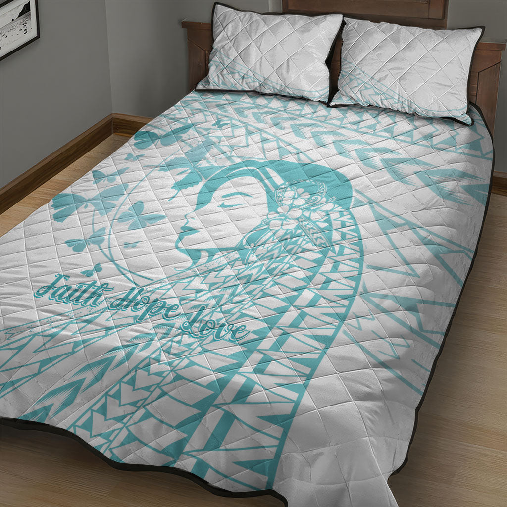 Polynesia Cervical Cancer Support Quilt Bed Set Polynesian Women Faith Hope Love