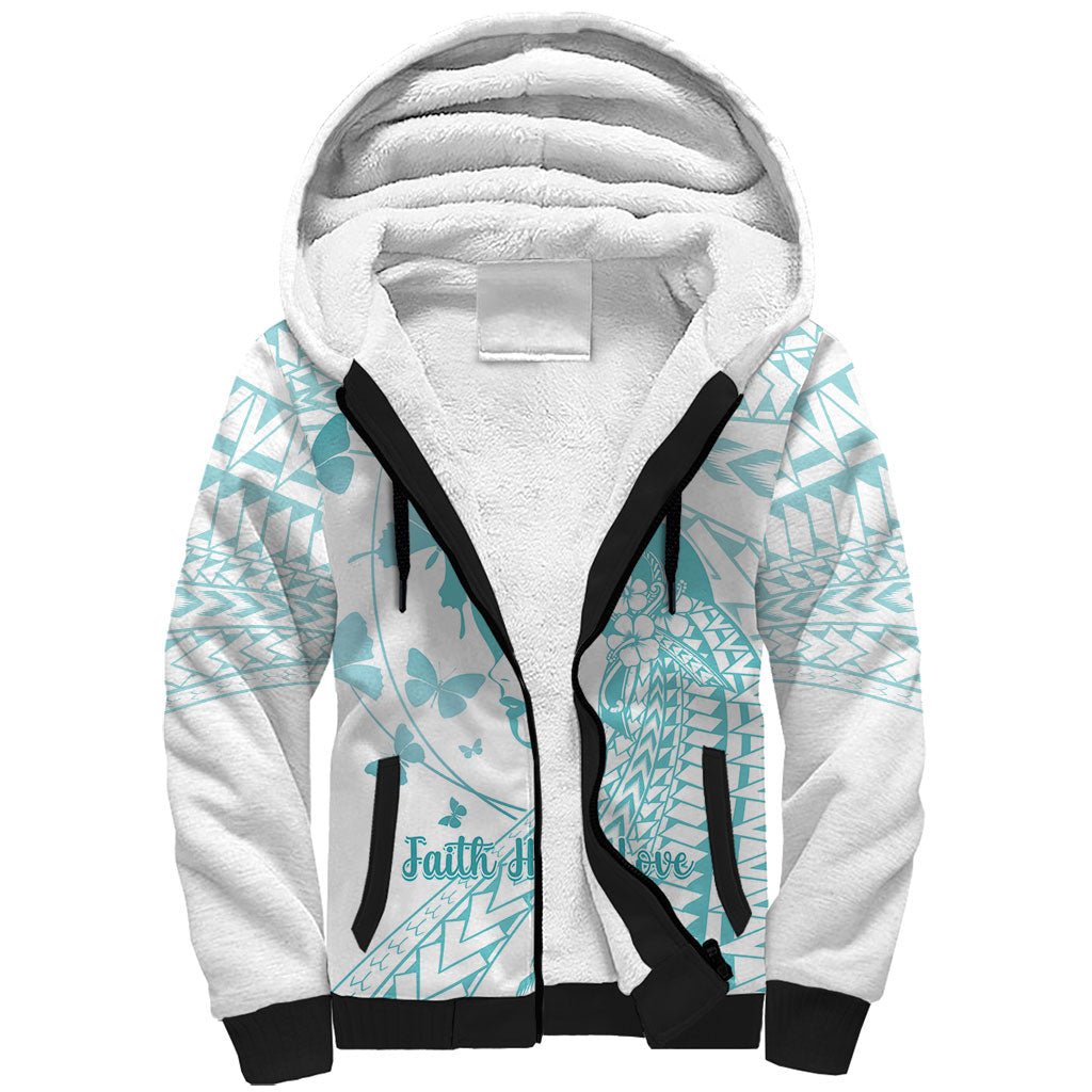 Polynesia Cervical Cancer Support Sherpa Hoodie Polynesian Women Faith Hope Love