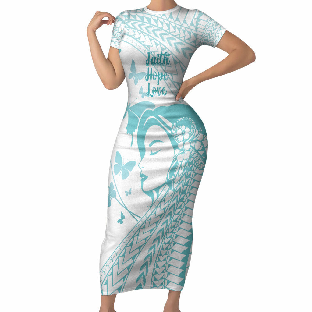 Polynesia Cervical Cancer Support Short Sleeve Bodycon Dress Polynesian Women Faith Hope Love