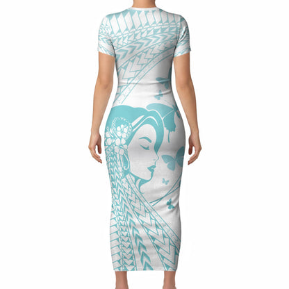 Polynesia Cervical Cancer Support Short Sleeve Bodycon Dress Polynesian Women Faith Hope Love