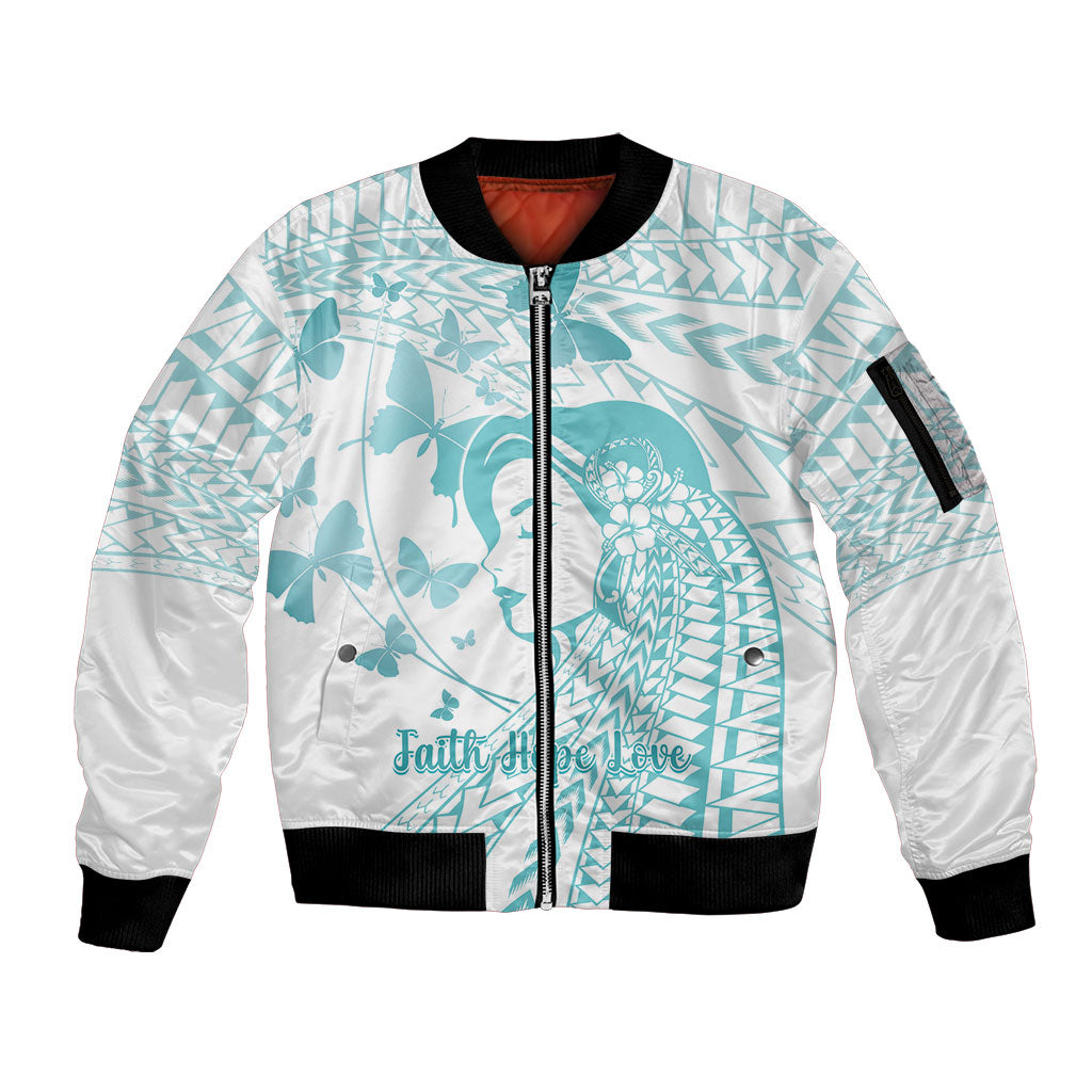Polynesia Cervical Cancer Support Sleeve Zip Bomber Jacket Polynesian Women Faith Hope Love
