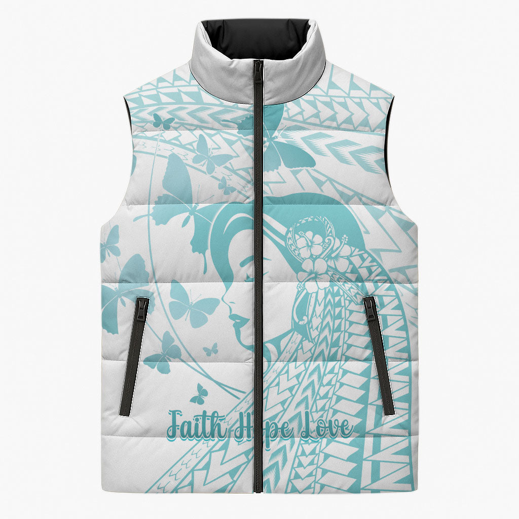 Polynesia Cervical Cancer Support Sleeveless Puffer Jacket Polynesian Women Faith Hope Love