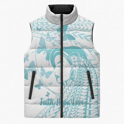 Polynesia Cervical Cancer Support Sleeveless Puffer Jacket Polynesian Women Faith Hope Love