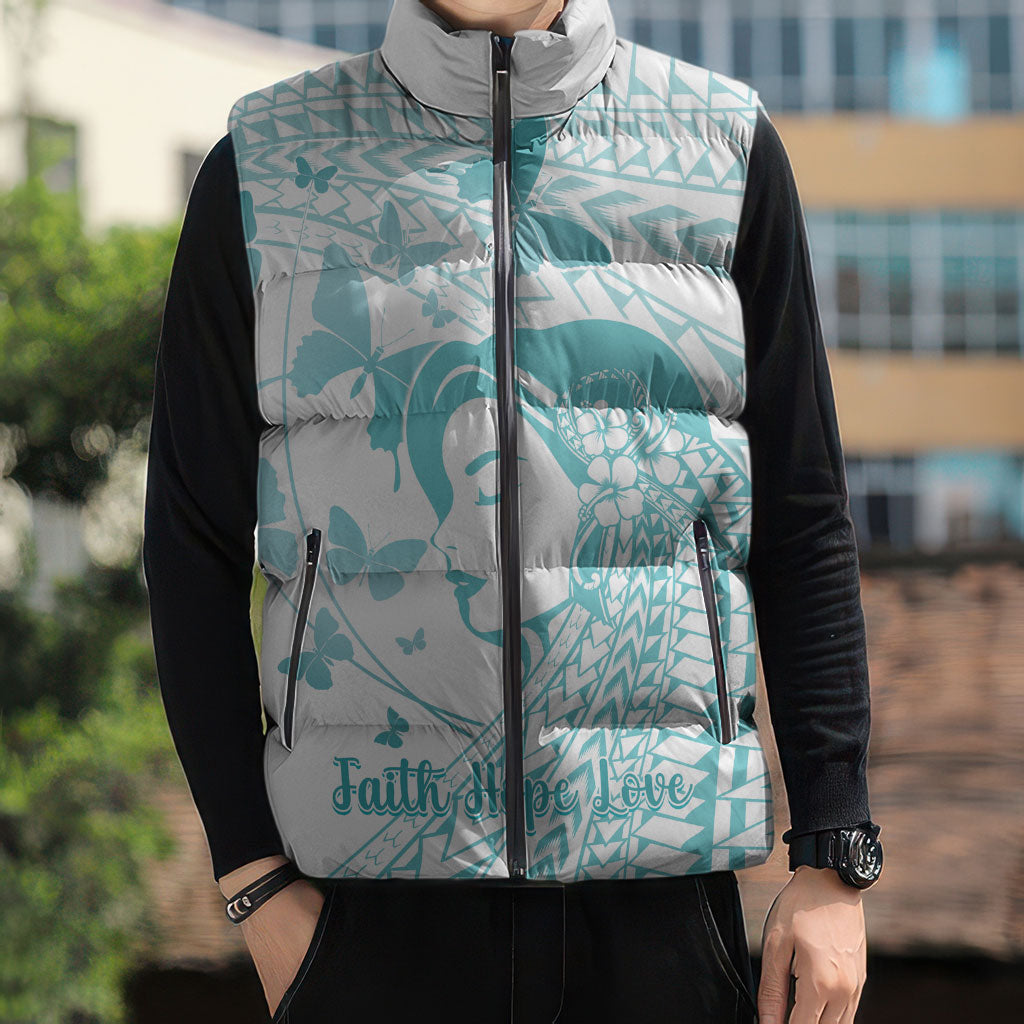 Polynesia Cervical Cancer Support Sleeveless Puffer Jacket Polynesian Women Faith Hope Love