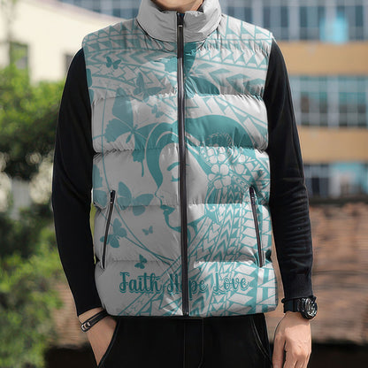 Polynesia Cervical Cancer Support Sleeveless Puffer Jacket Polynesian Women Faith Hope Love