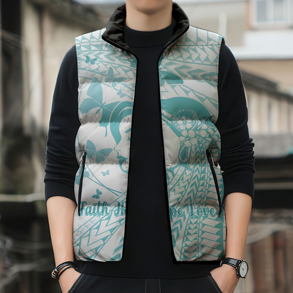 Polynesia Cervical Cancer Support Sleeveless Puffer Jacket Polynesian Women Faith Hope Love