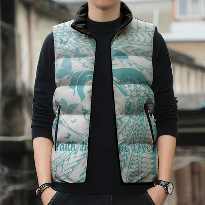 Polynesia Cervical Cancer Support Sleeveless Puffer Jacket Polynesian Women Faith Hope Love