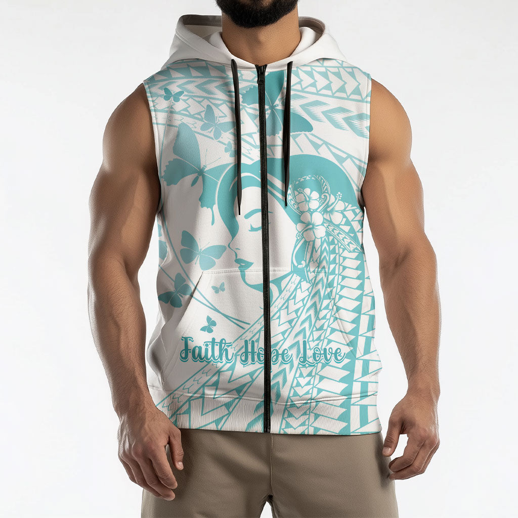 Polynesia Cervical Cancer Support Sleeveless Zip Hoodie Polynesian Women Faith Hope Love