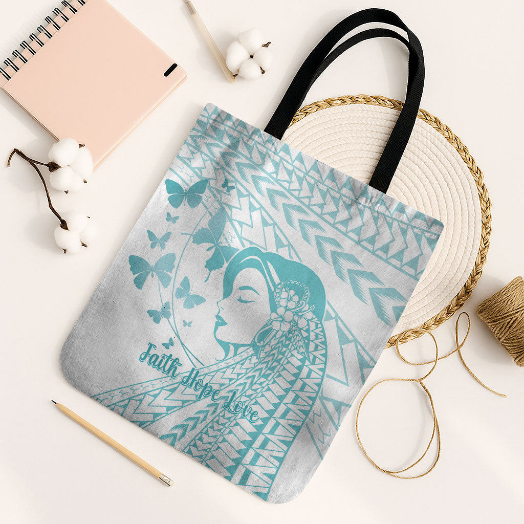 Polynesia Cervical Cancer Support Tote Bag Polynesian Women Faith Hope Love