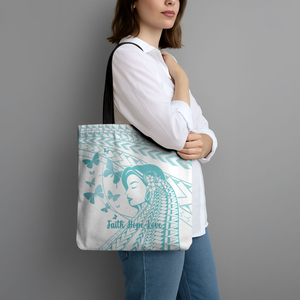 Polynesia Cervical Cancer Support Tote Bag Polynesian Women Faith Hope Love