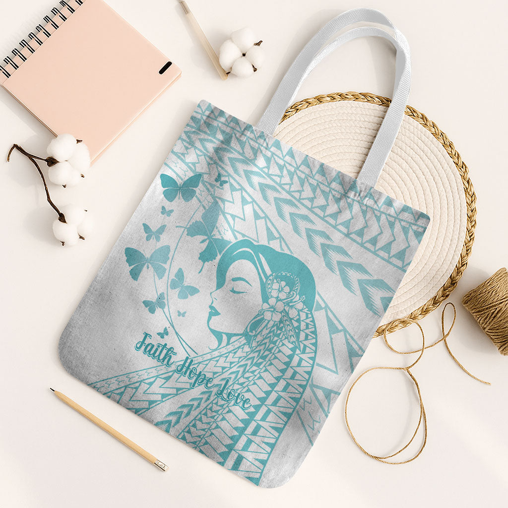 Polynesia Cervical Cancer Support Tote Bag Polynesian Women Faith Hope Love