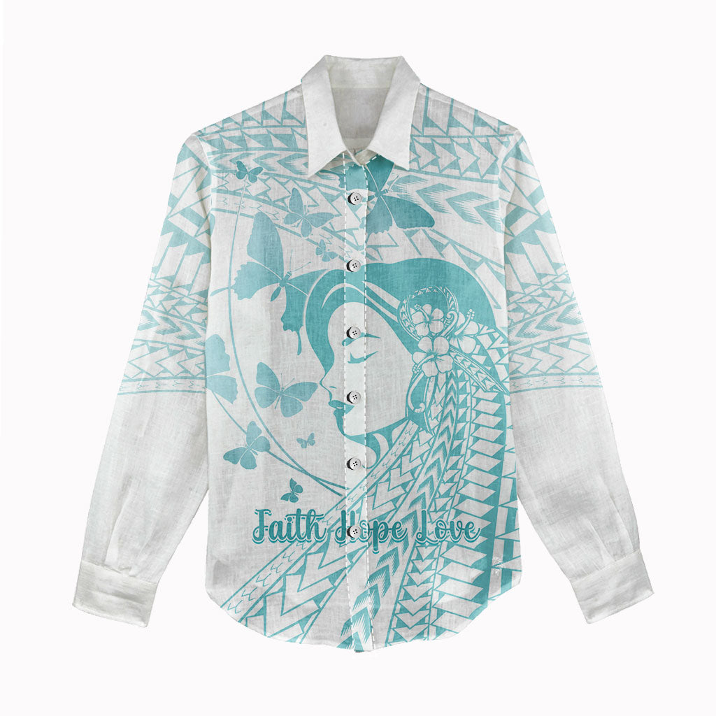 Polynesia Cervical Cancer Support Women Casual Shirt Polynesian Women Faith Hope Love
