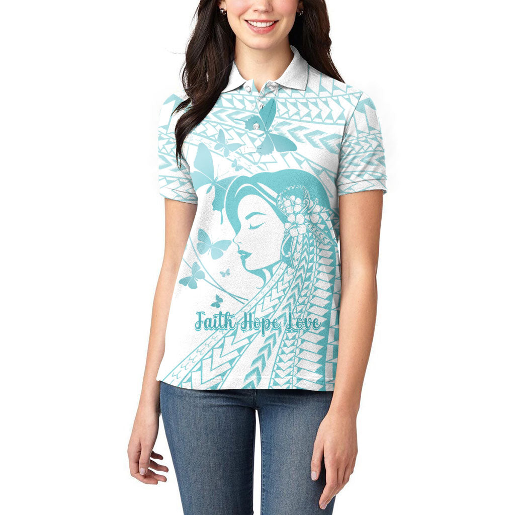 Polynesia Cervical Cancer Support Women Polo Shirt Polynesian Women Faith Hope Love