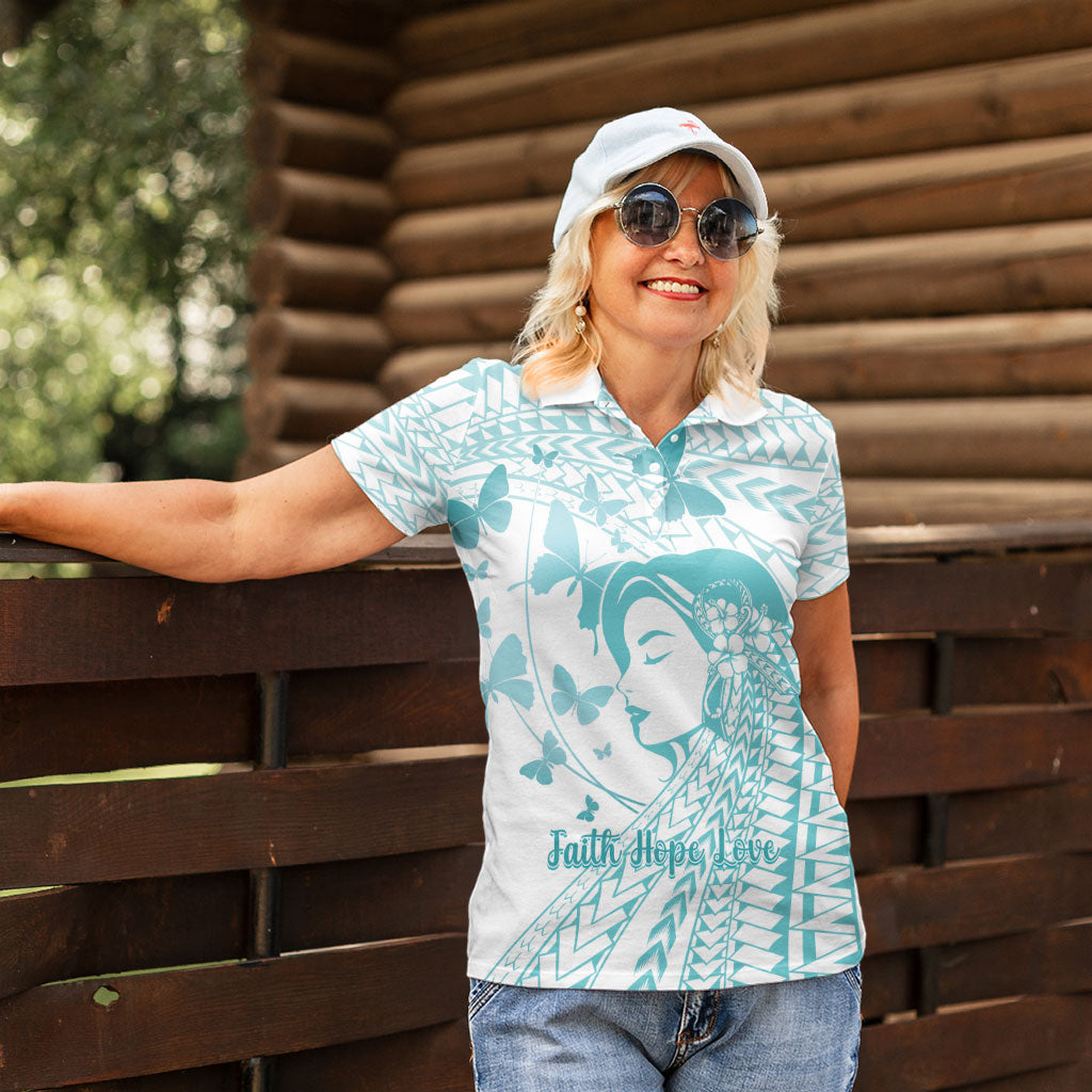Polynesia Cervical Cancer Support Women Polo Shirt Polynesian Women Faith Hope Love