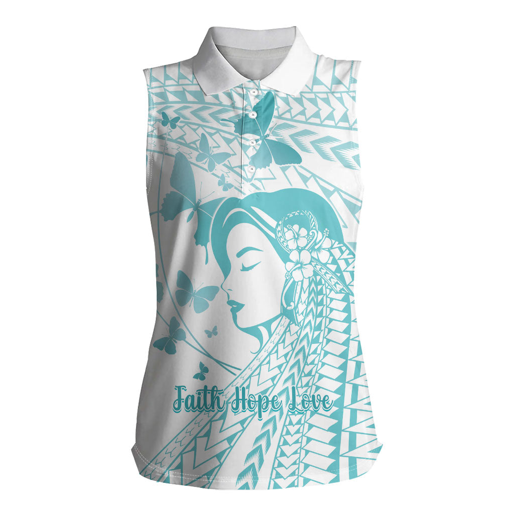 Polynesia Cervical Cancer Support Women Sleeveless Polo Shirt Polynesian Women Faith Hope Love