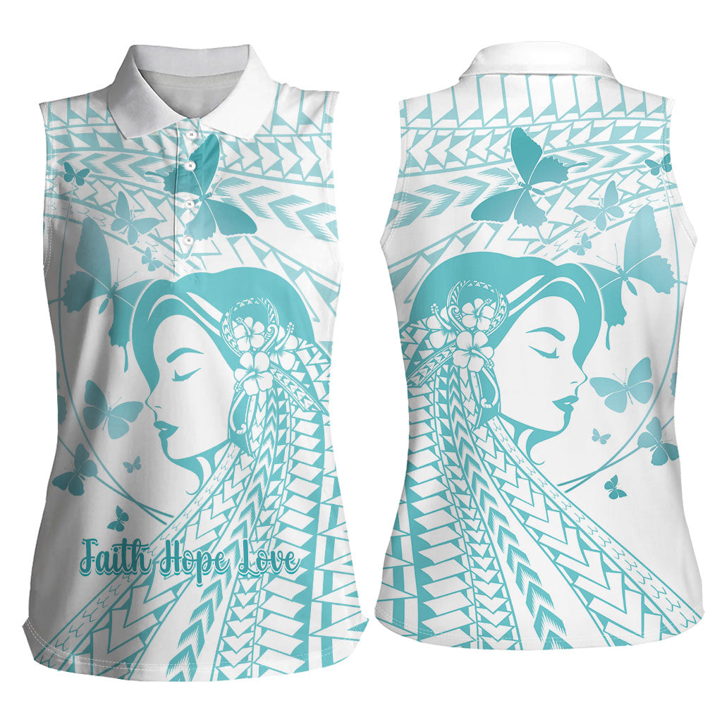 Polynesia Cervical Cancer Support Women Sleeveless Polo Shirt Polynesian Women Faith Hope Love