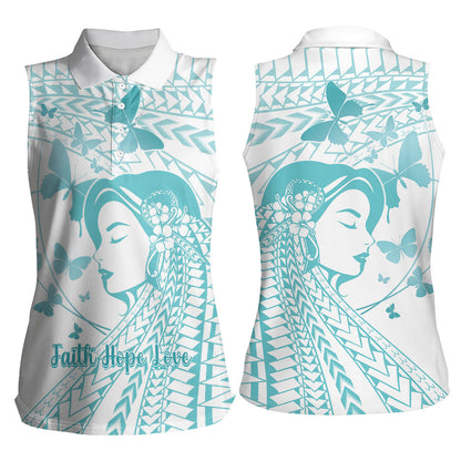 Polynesia Cervical Cancer Support Women Sleeveless Polo Shirt Polynesian Women Faith Hope Love