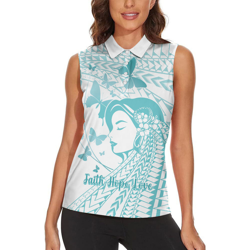 Polynesia Cervical Cancer Support Women Sleeveless Polo Shirt Polynesian Women Faith Hope Love