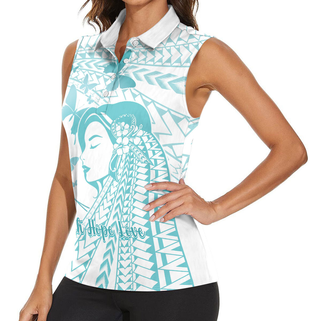 Polynesia Cervical Cancer Support Women Sleeveless Polo Shirt Polynesian Women Faith Hope Love