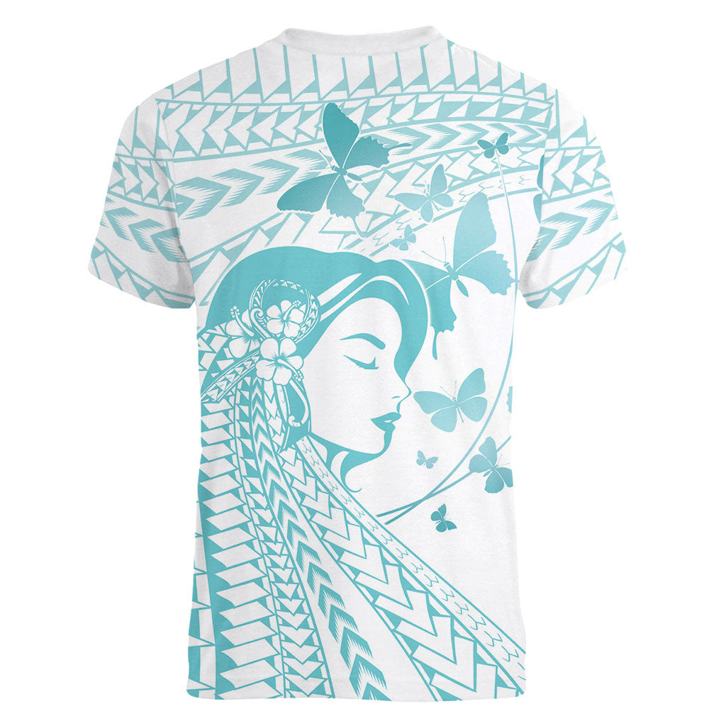 Polynesia Cervical Cancer Support Women V-Neck T-Shirt Polynesian Women Faith Hope Love