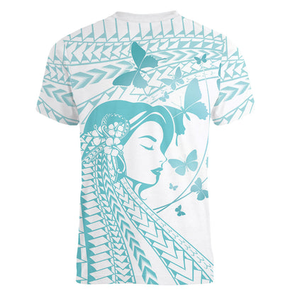 Polynesia Cervical Cancer Support Women V-Neck T-Shirt Polynesian Women Faith Hope Love