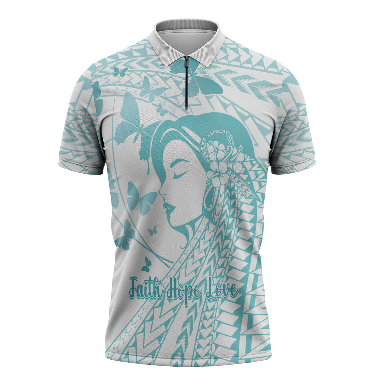 Polynesia Cervical Cancer Support Zipper Polo Shirt Polynesian Women Faith Hope Love