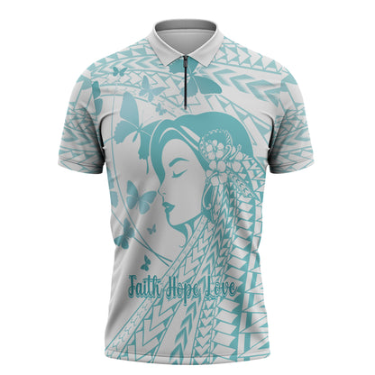 Polynesia Cervical Cancer Support Zipper Polo Shirt Polynesian Women Faith Hope Love