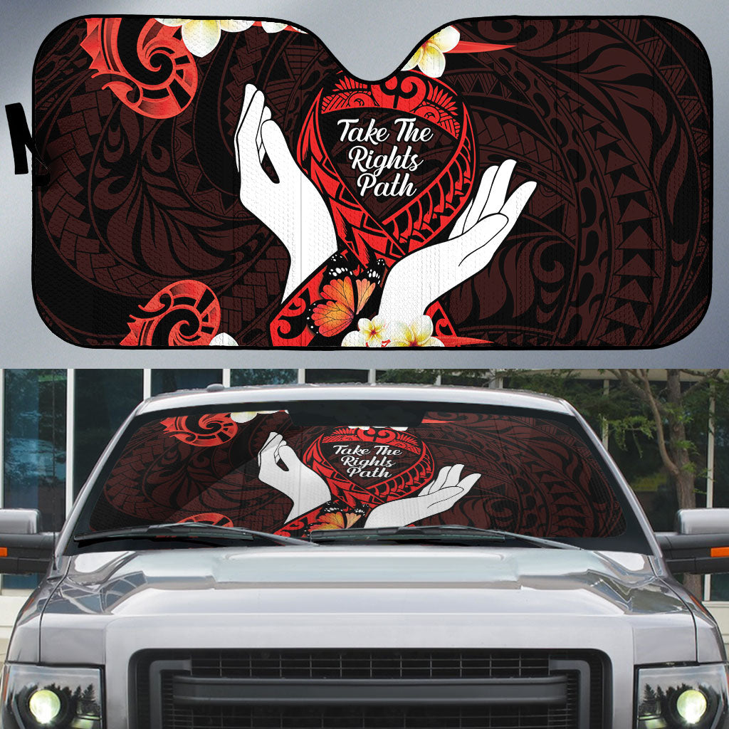 Polynesia AIDS Support Auto Sun Shade Take The Rights Path Polynesian Pattern