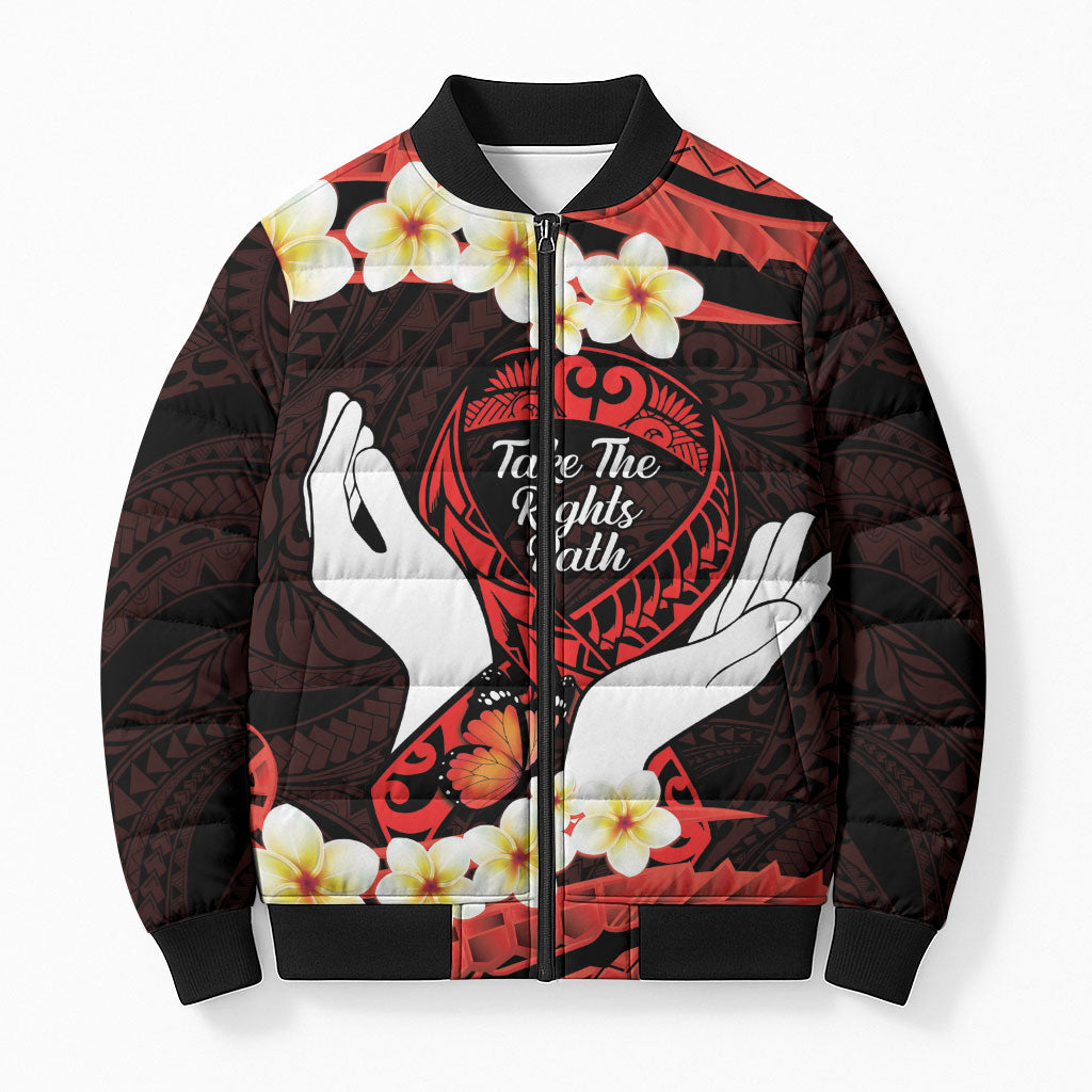 Polynesia AIDS Support Bomber Puffer Jacket Take The Rights Path Polynesian Pattern