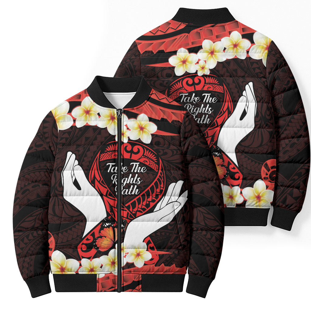Polynesia AIDS Support Bomber Puffer Jacket Take The Rights Path Polynesian Pattern