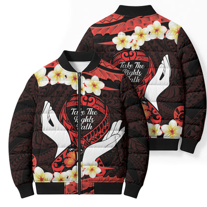 Polynesia AIDS Support Bomber Puffer Jacket Take The Rights Path Polynesian Pattern