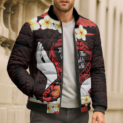 Polynesia AIDS Support Bomber Puffer Jacket Take The Rights Path Polynesian Pattern
