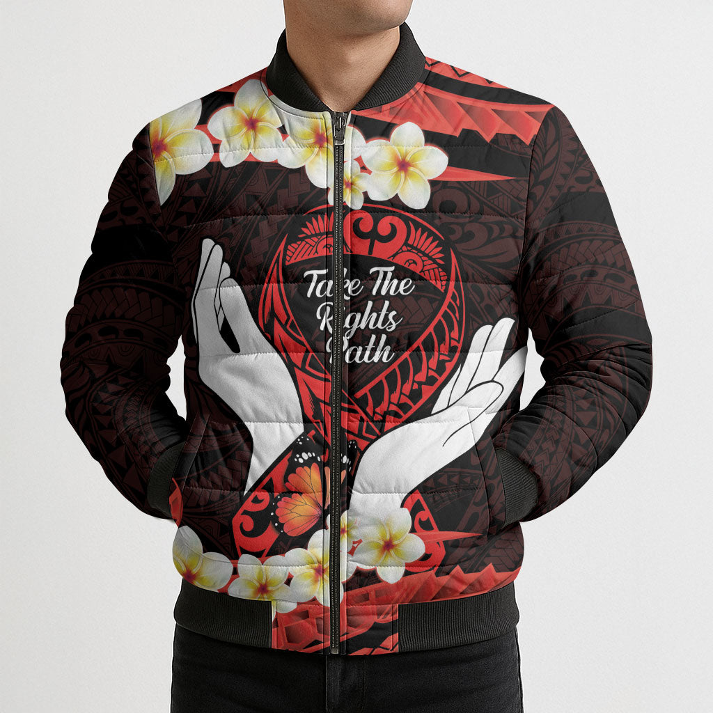Polynesia AIDS Support Bomber Puffer Jacket Take The Rights Path Polynesian Pattern