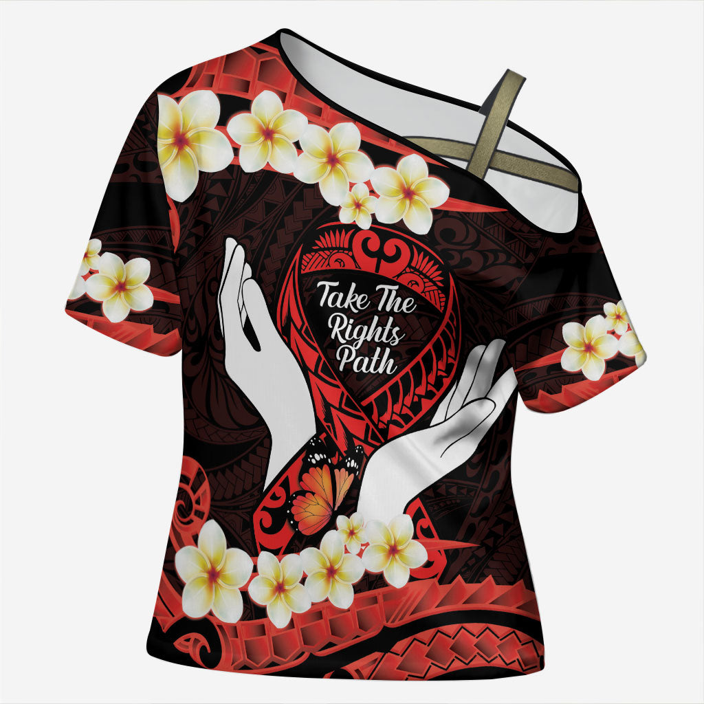 Polynesia AIDS Support Cross Shoulder Shirt Take The Rights Path Polynesian Pattern