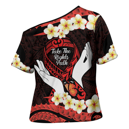 Polynesia AIDS Support Cross Shoulder Shirt Take The Rights Path Polynesian Pattern