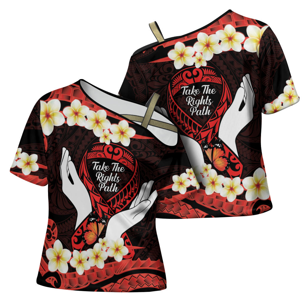 Polynesia AIDS Support Cross Shoulder Shirt Take The Rights Path Polynesian Pattern