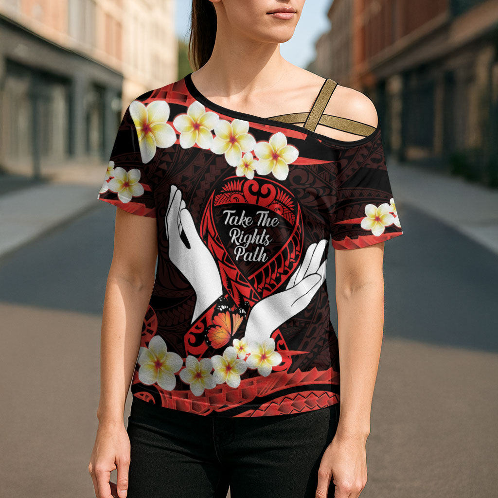 Polynesia AIDS Support Cross Shoulder Shirt Take The Rights Path Polynesian Pattern