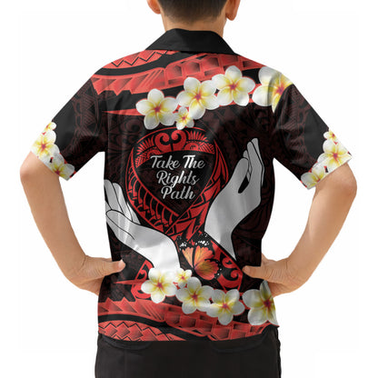 Polynesia AIDS Support Kid Hawaiian Shirt Take The Rights Path Polynesian Pattern