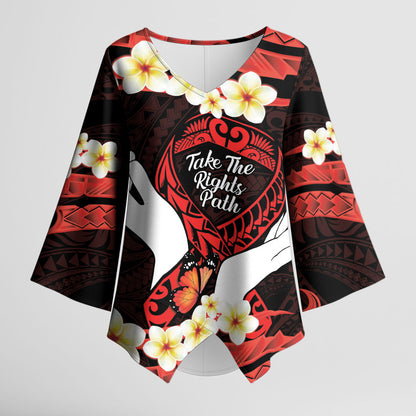 Polynesia AIDS Support Kimono Sleeve Blouse Take The Rights Path Polynesian Pattern