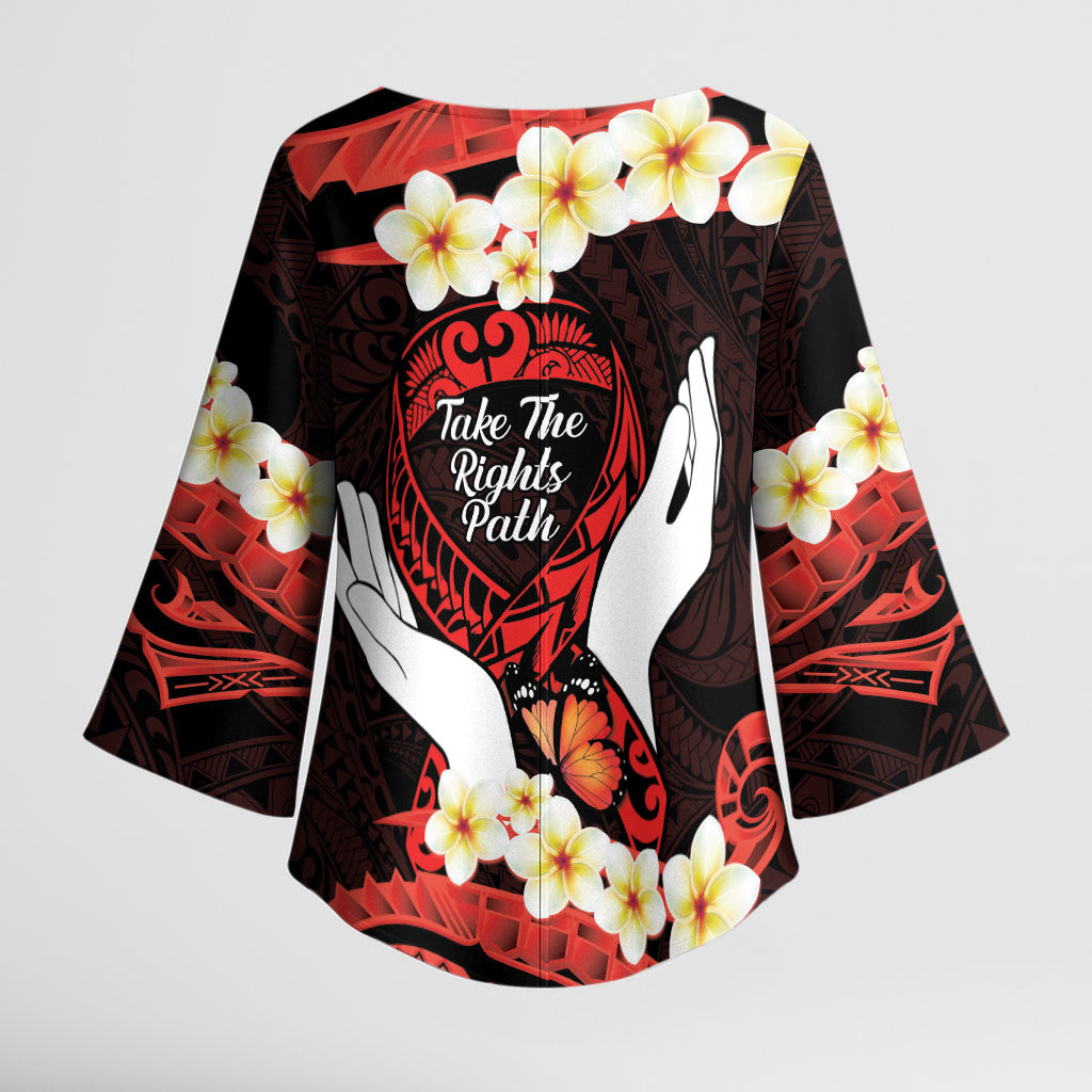 Polynesia AIDS Support Kimono Sleeve Blouse Take The Rights Path Polynesian Pattern