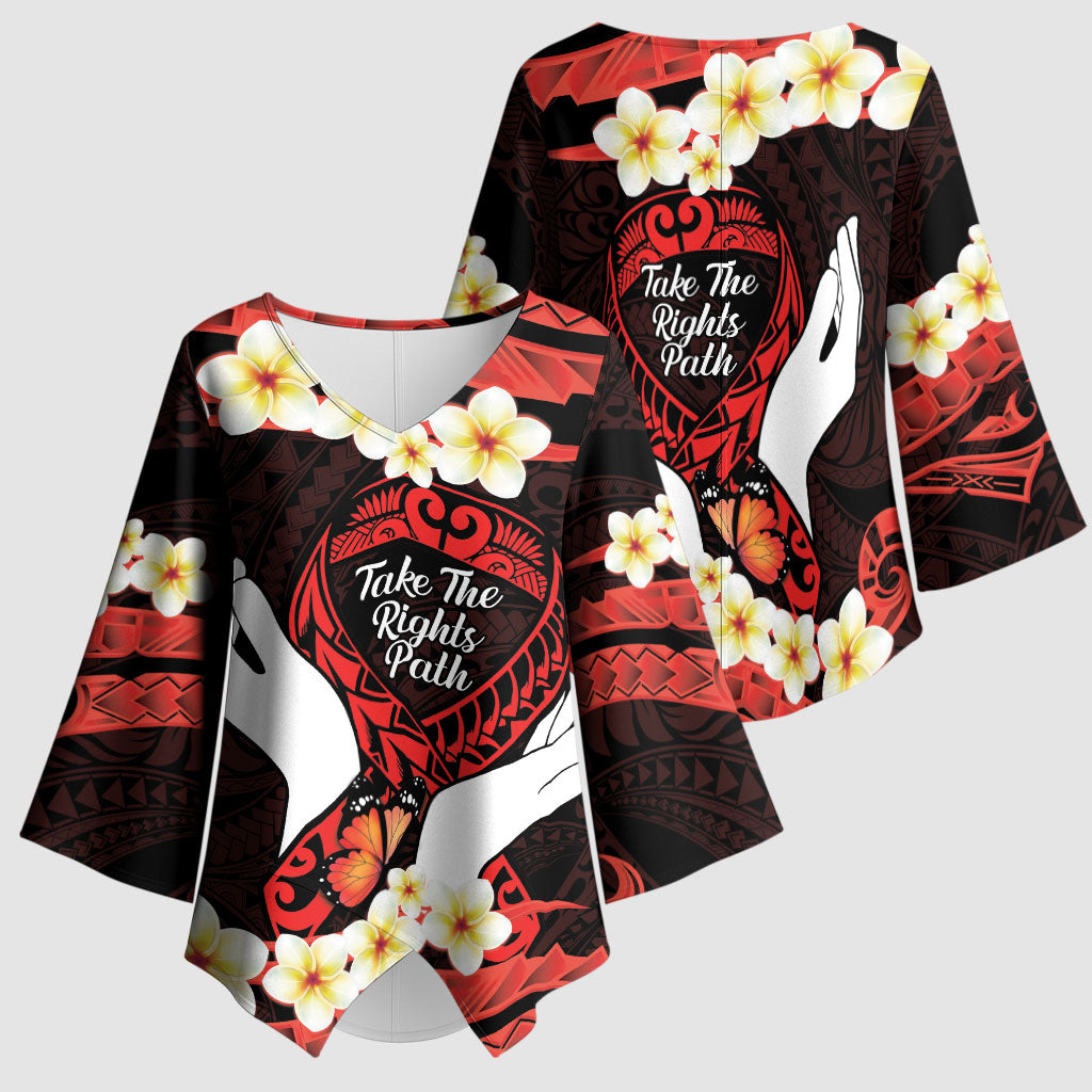 Polynesia AIDS Support Kimono Sleeve Blouse Take The Rights Path Polynesian Pattern