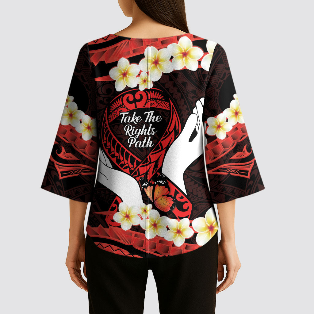 Polynesia AIDS Support Kimono Sleeve Blouse Take The Rights Path Polynesian Pattern