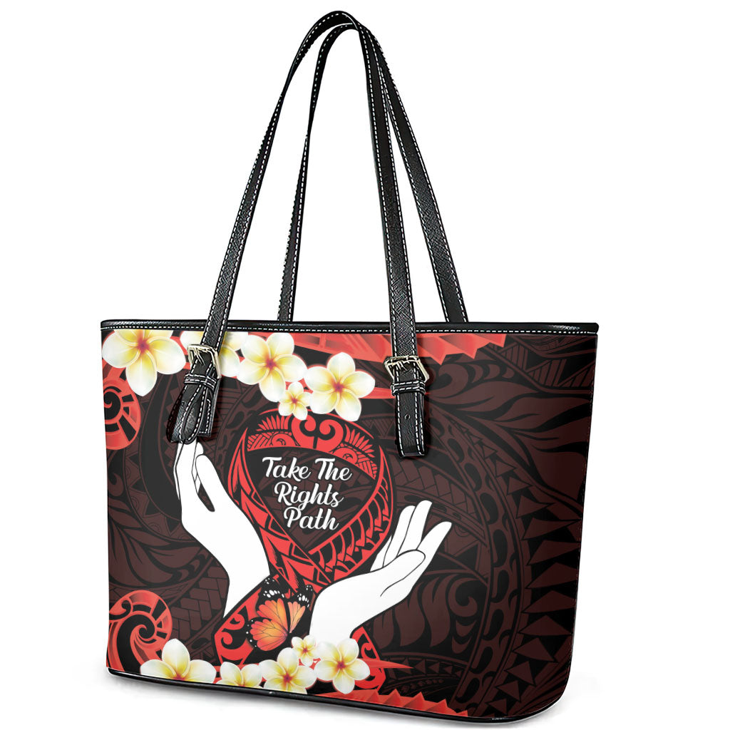 Polynesia AIDS Support Leather Tote Bag Take The Rights Path Polynesian Pattern