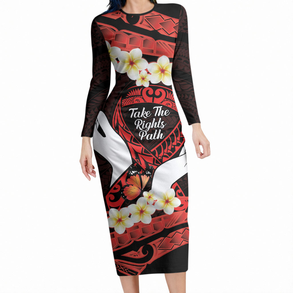 Polynesia AIDS Support Long Sleeve Bodycon Dress Take The Rights Path Polynesian Pattern