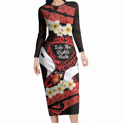 Polynesia AIDS Support Long Sleeve Bodycon Dress Take The Rights Path Polynesian Pattern
